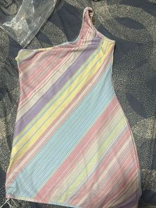 One Shoulder Striped Mini Dress