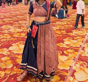 Elegant Blue & Red Printed Lehenga Choli Set
