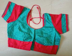 Elegant Teal Blue &amp; Red Blouse