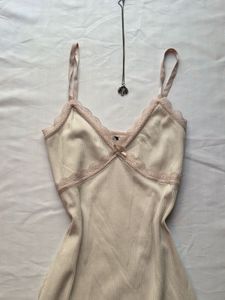 Cream Lace Trim Slip Dress
