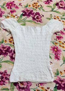 Zara White Textured Off-Shoulder Top