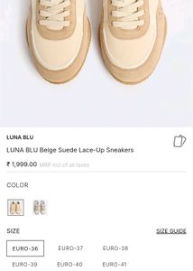 luna Blu Beige Suede Lace-Up Sneakers