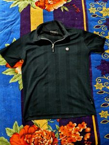 Men's Dark Green Zipper Polo T-Shirt