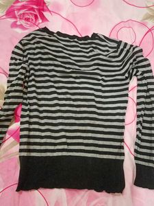 Striped Cardigan with Floral Embroidery