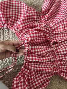 Red Gingham Puff Sleeve Top