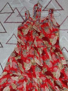 Boho Red Floral Print Dress