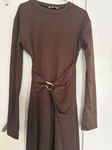 Chic Brown Mock Neck Midi Dress