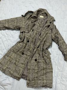 Plaid Double-Breasted Trench Coat