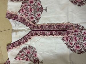 White &amp; Pink Floral Print Kurta Set