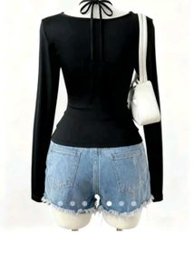 SAVANA LACE TRIMMED BLACK LONG SLEEVE TOP