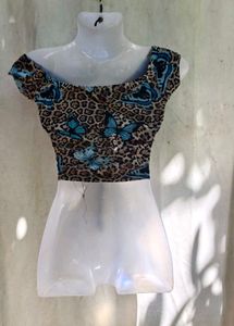 24279. Chic Butterfly Print Crop Top