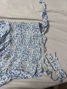 Blue &amp; White Floral Smocked Flowy Midi Dress