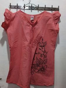 Coral Embroidered Top
