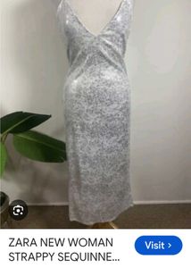 Zara White sequin Midi Slip Dress
