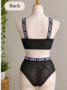 Sheer Black Lingerie Set with "LOVE" Detail