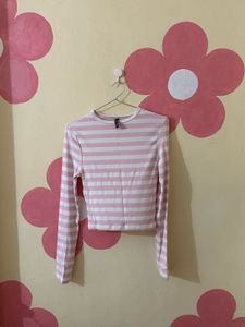 Pink & White Striped Long Sleeve Top