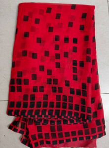 Vibrant Red Saree with Black Diamond Print