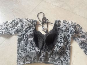 organza with velvet flower padded blouse