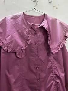 vintage  Pink Ruffle cape collar shirt