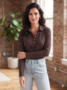 Brown Long Sleeve Polo Top