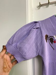 Cute Korean Lavender Cropped Cardigan