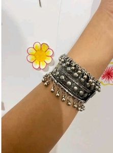 Oxidized Silver Kada Bracelet