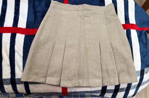 Beige Pleated Mini Skirt
