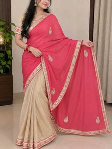 Elegant Pink &amp; Beige Embellished Saree