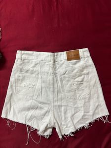 White Distressed Denim Shorts