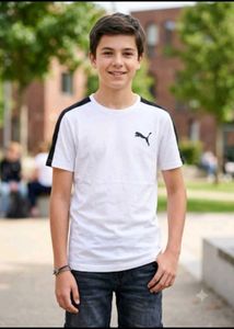 Puma White T-Shirt with Black Stripes