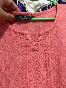 Elegant Peach Chikankari Kurta