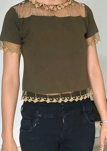 Olive Green Lace Trim Top