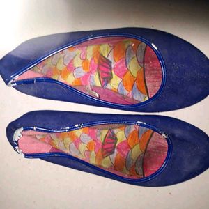 BATA Blue Ballet Flats with Colorful Inner Print