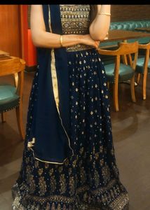 🔥SALE 🔥Navy Blue Embroidered Lehenga style gown