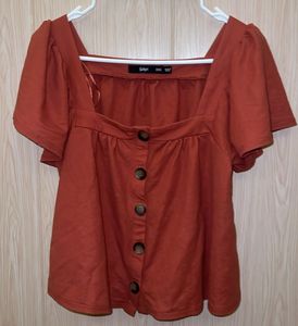 Rust Square Neck Button-Up Top