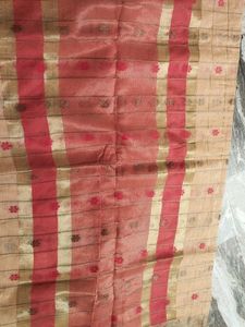 Elegant Beige Saree with Red Blouse Piece