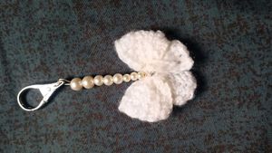White Crochet Bow pearl bag charms