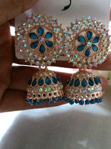 Stunning Blue Stone Jhumka Earrings