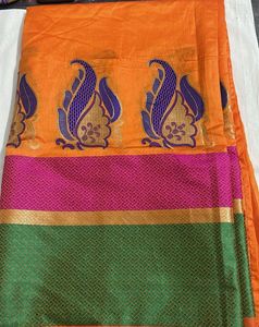 Vibrant Orange Saree with Paisley Border