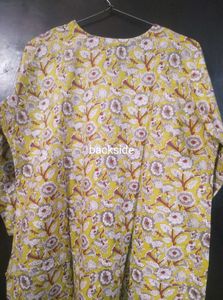 New Light Yellow Floral Print Cotton Kurta