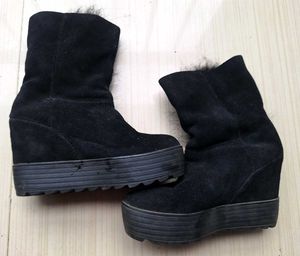 Black suede  Faux Fur Platform Boots