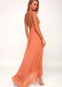 Chic Peach Ruffle Maxi Dress
