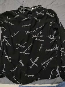 Black Printed High Neck Top