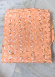 Peach Embroidered dress material