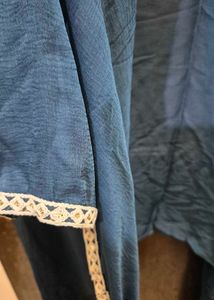Blue Printed Kurta with Embellished Neckline