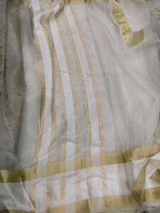 Elegant White Organza Saree with Gold Border