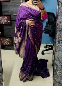 Purple pure dola Silk Saree with stone