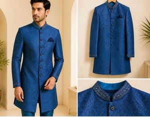 Men's Royal Blue Sherwani Kurta Set