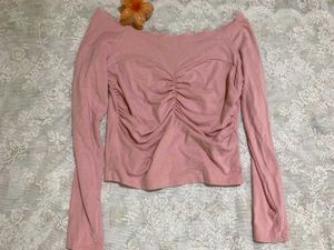 Chic Pink Ruched Long Sleeve Top
