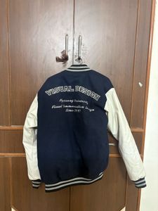 Navy &amp; White Varsity Bomber | Oversized Jacket
